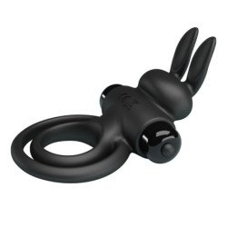 PRETTY LOVE - VIBRADOR III ANILLO DE CONEJO PARA PENE NEGRO
