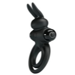 PRETTY LOVE - VIBRADOR III ANILLO DE CONEJO PARA PENE NEGRO