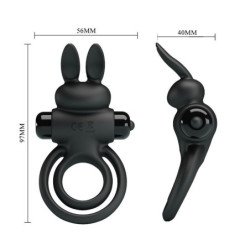 PRETTY LOVE - VIBRADOR III ANILLO DE CONEJO PARA PENE NEGRO