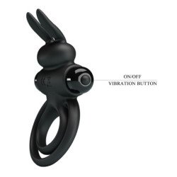 PRETTY LOVE - VIBRADOR III ANILLO DE CONEJO PARA PENE NEGRO