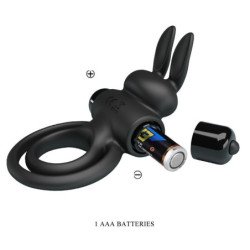 PRETTY LOVE - VIBRADOR III ANILLO DE CONEJO PARA PENE NEGRO