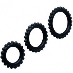 BAILE - TITAN SET 3 PIEZAS ANILLO PARA PENE NEGRO 2.8 + 2.4 + 1.9 CM