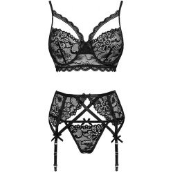 LIVCO CORSETTI FASHION - MORIDAM LC 90552 SUJETADOR + LIGUERO + BRAGUITA NEGRO L/XL