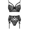 LIVCO CORSETTI FASHION - MORIDAM LC 90552 SUJETADOR + LIGUERO + BRAGUITA NEGRO L/XL