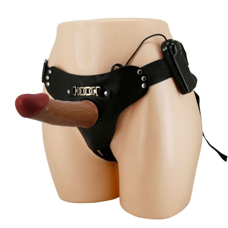 PRETTY LOVE - STARKS HARNESS BRIEFS DILDO VIBRADOR MULTIVELOCIDAD 17,5 CM MARRÓN CLARO