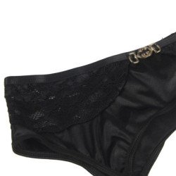 SUBBLIME - CONJUNTO DE 3 PIEZAS SUJETADOR + TANGA + LIGUERO DE ENCAJE NEGRO L/XL