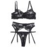 SUBBLIME - CONJUNTO DE 3 PIEZAS SUJETADOR + TANGA + LIGUERO ESTAMPADO FLORAL NEGRO L/XL