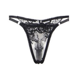 SUBBLIME - CONJUNTO DE 3 PIEZAS SUJETADOR + TANGA + LIGUERO ESTAMPADO FLORAL NEGRO L/XL
