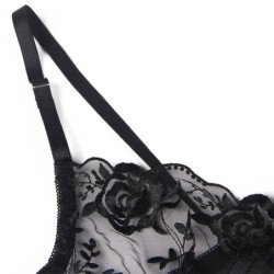 SUBBLIME - CONJUNTO DE 3 PIEZAS SUJETADOR + TANGA + LIGUERO ESTAMPADO FLORAL NEGRO L/XL