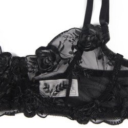 SUBBLIME - CONJUNTO DE 3 PIEZAS SUJETADOR + TANGA + LIGUERO ESTAMPADO FLORAL NEGRO L/XL
