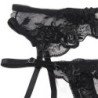 SUBBLIME - CONJUNTO DE 3 PIEZAS SUJETADOR + TANGA + LIGUERO ESTAMPADO FLORAL NEGRO TALLA S/M