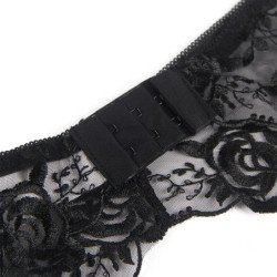 SUBBLIME - CONJUNTO DE 3 PIEZAS SUJETADOR + TANGA + LIGUERO ESTAMPADO FLORAL NEGRO TALLA S/M