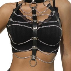 SUBBLIME - ARNÉS DE PECHO CON CADENAS DE CUERO NEGRO TALLA ÚNICA