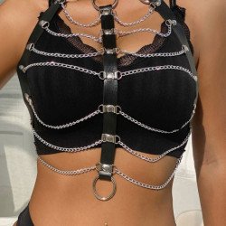 SUBBLIME - ARNÉS DE PECHO CON CADENAS DE CUERO NEGRO TALLA ÚNICA