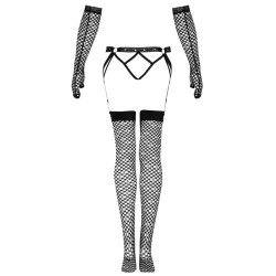 LIVCO CORSETTI FASHION - CONJUNTO NEMALIA LIGUERO + MEDIAS + GUANTES NEGROS