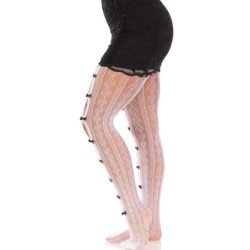 LEG AVENUE - MEDIAS CON ABERTURAS EN FORMA DE CORAZÓN Y LAZOS BLANCOS