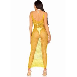 LEG AVENUE - VESTIDO LARGO DE RED AMARILLO TALLA ÚNICA